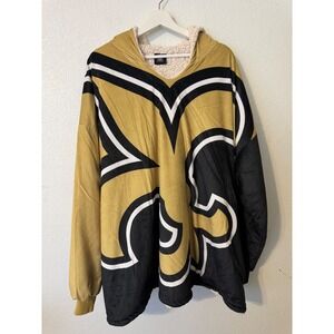 NFL Team New Orleans Saints Sherpa Lined Hooded Poncho Blanket Reversable